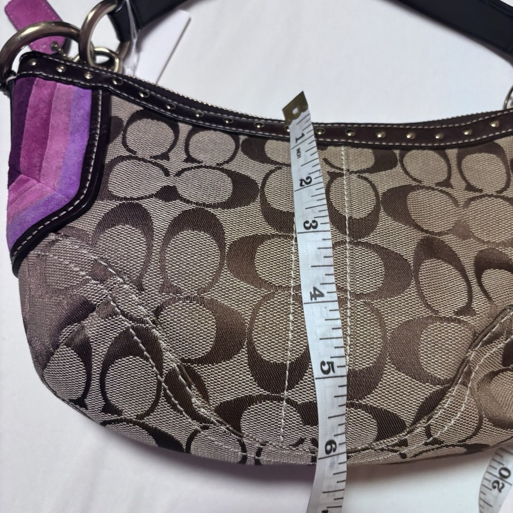 Vintage Coach Signature Jacquard Hobo Shoulder Bag Y2K Studded Brown Purple - Picture 9 of 10
